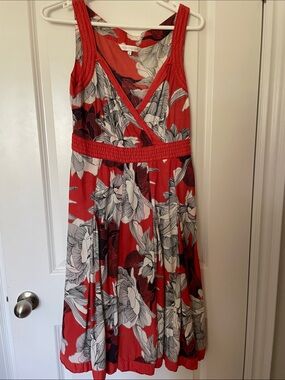 Red Floral Wrap-Style Midi Dress by RJR John Rocha